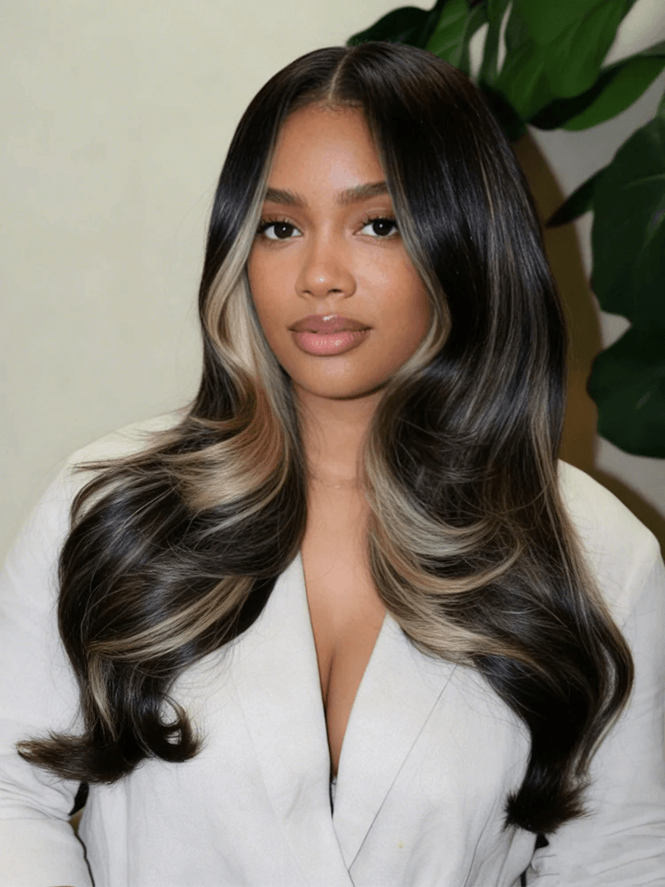 Glueless 5x7 HD Lace Wig Layered Waves Face Framing Highlight Wear & Go