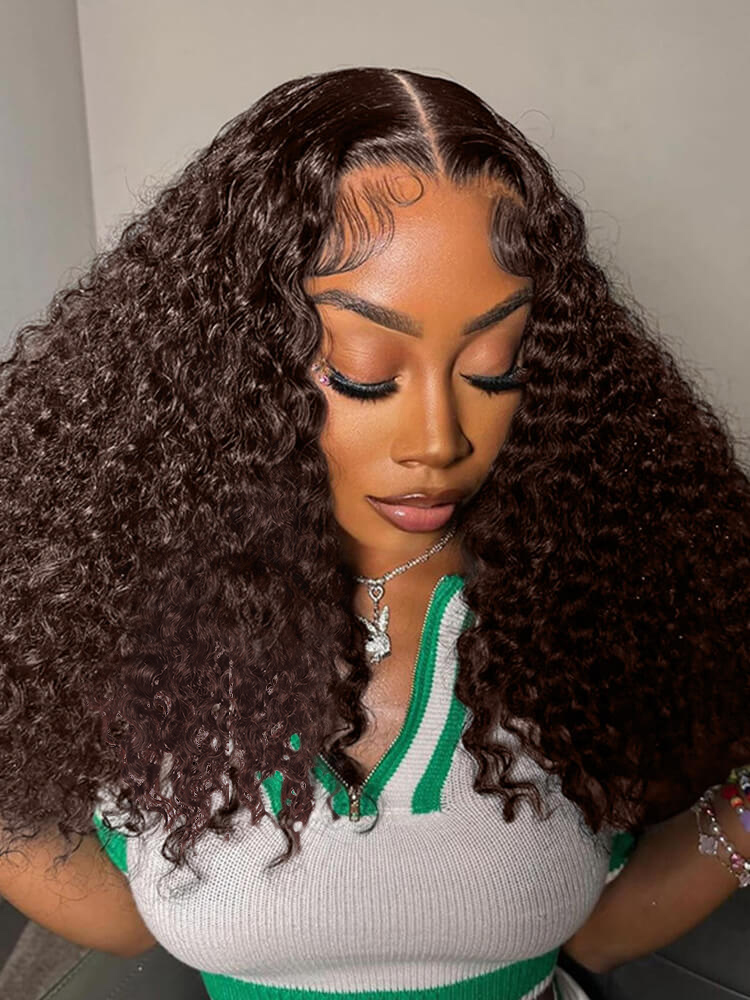Burmese Curly Dark Brown Full Density HD13x4 & 13x6 Lace Front Wig with Spiral Ends