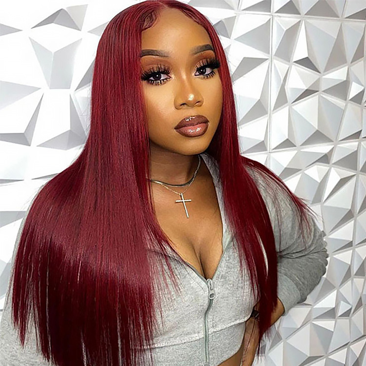 99J Burgundy Straight Layered Cut Lace Wig