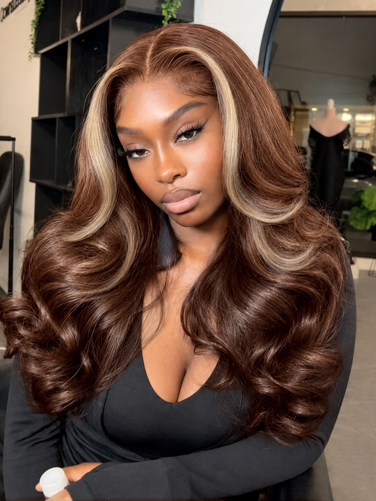 Super Double Drawn Glueless Bouncy Layered Blowout Wig with Highlight