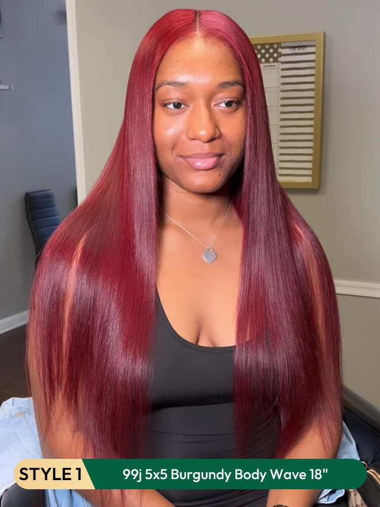 99j 5x5 Burgundy Body Wave 18inch