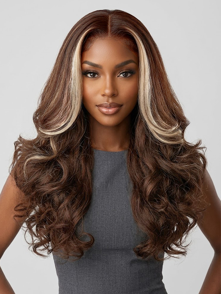 Super Double Drawn Glueless Bouncy Layered Blowout Wig with Highlight
