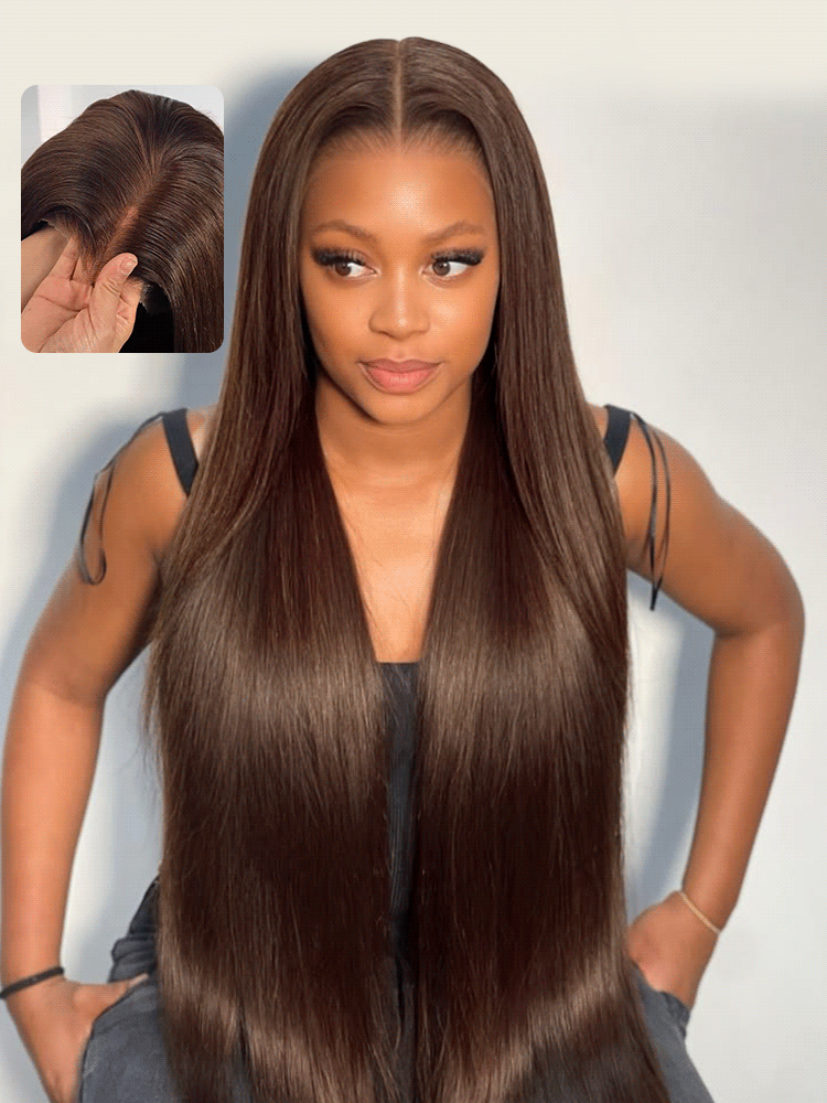 Dark Brown HD Lace Front Wig Straight Loose Body Curly Lace Front Wig