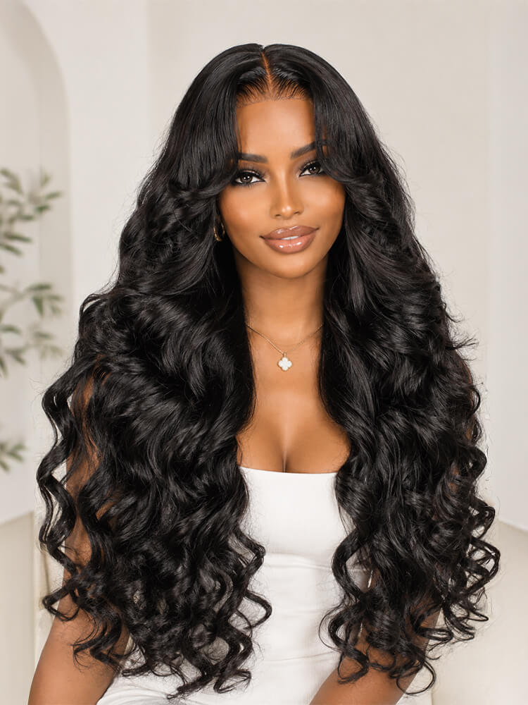 Glueless Ocean Wave Wig HD Lace Ready To Go Wig With Curtain Bangs