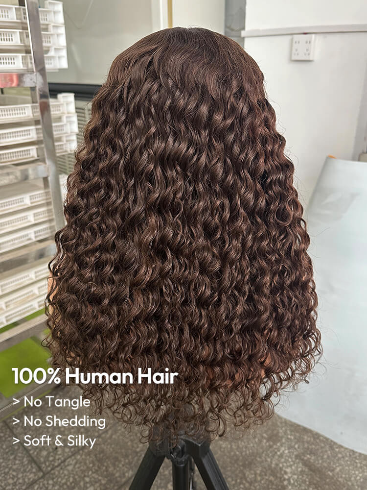 Brown Water Wave Transparent Lace Front Wigs Pre-plucked Super Natural