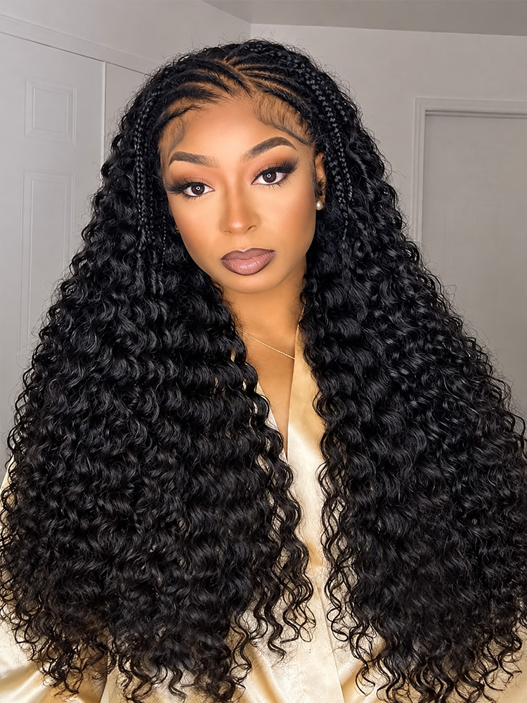 Ready To Go-Deep Wave Human Hair Pre-Braided Pre Style 13x4 Frontal Wig