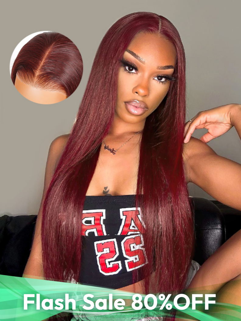 Cherry Cola Red Glueless Straight Human Hair Wigs