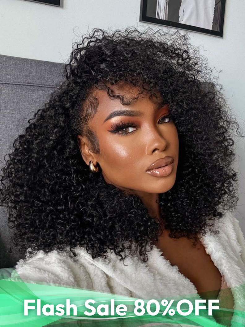 Flash Sale - Curly Half Wigs Human Hair Flip Over with Drawstring 180% Density Glueless Wig For Women