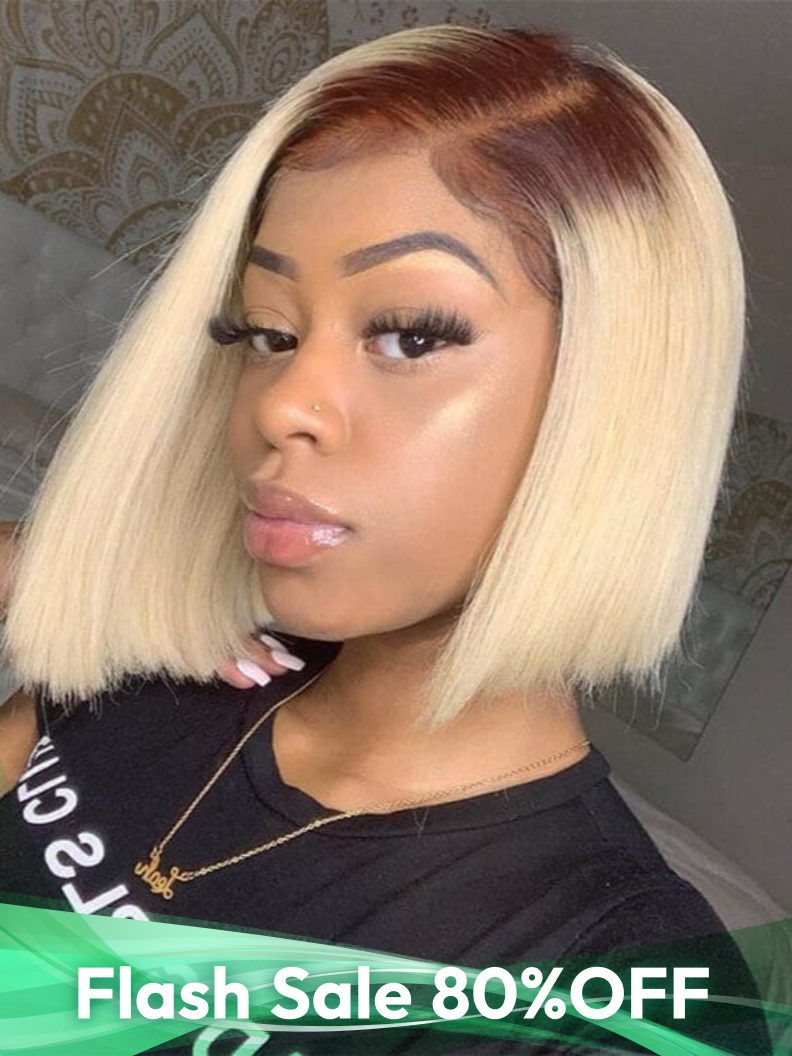 Flash Sale - #4/613 Straight Side Part Bob Wig 5x5 Lace Closure 180% Density