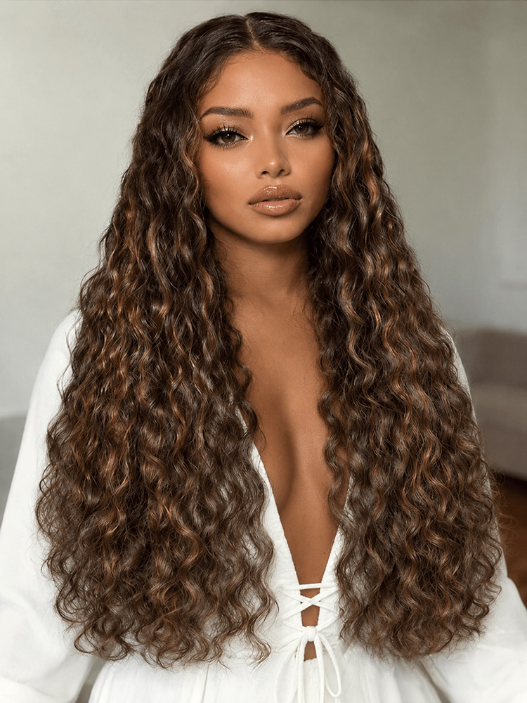 P4/27 Highlight Water Wave 14-36 Inch HD Invisible Lace Front Human Hair Wig