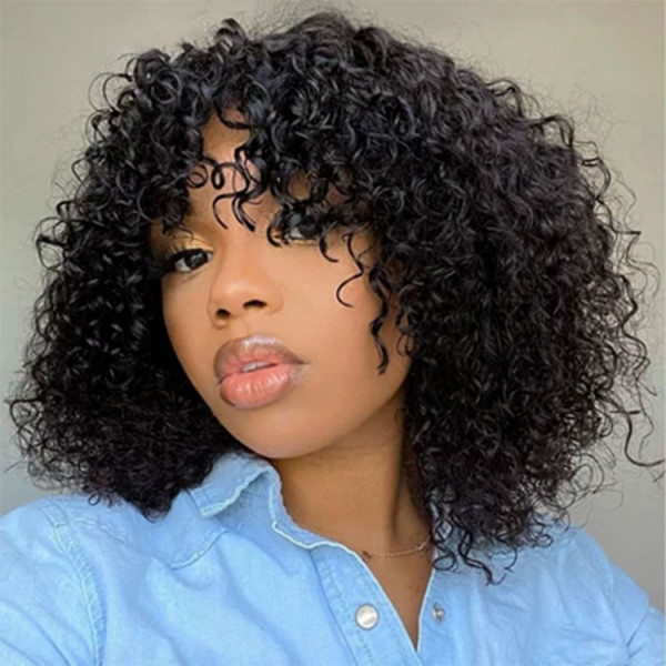 Curly Wig With Bangs Human Hair Glueless Wigs