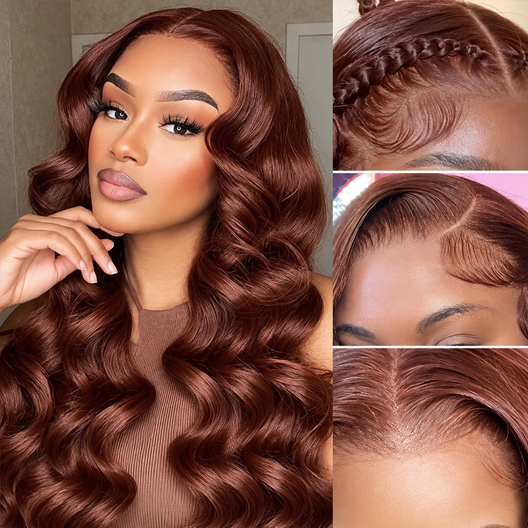 Reddish Brown Body Wave Hair Glueless Lace Wigs